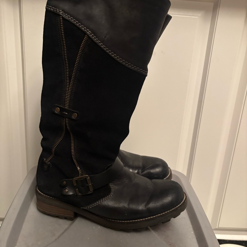 Black Leather and Suede Knee-High Boots